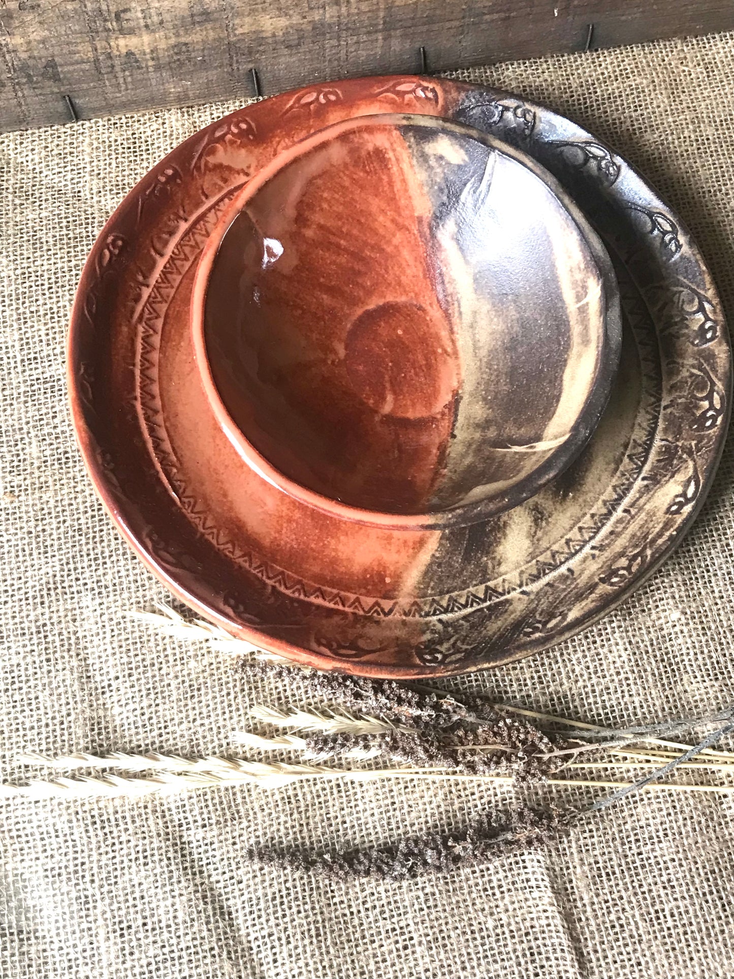 Rustic Wild Buffalo Dinnerware ~ Dinner Plate/Bowl ~ Sedona Red & Brown