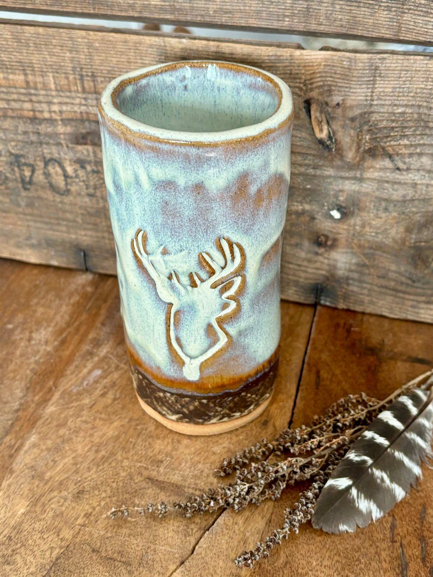 Wild Buck Tall Boy Tumbler ~ 14 oz~ Birch & Brown Glaze