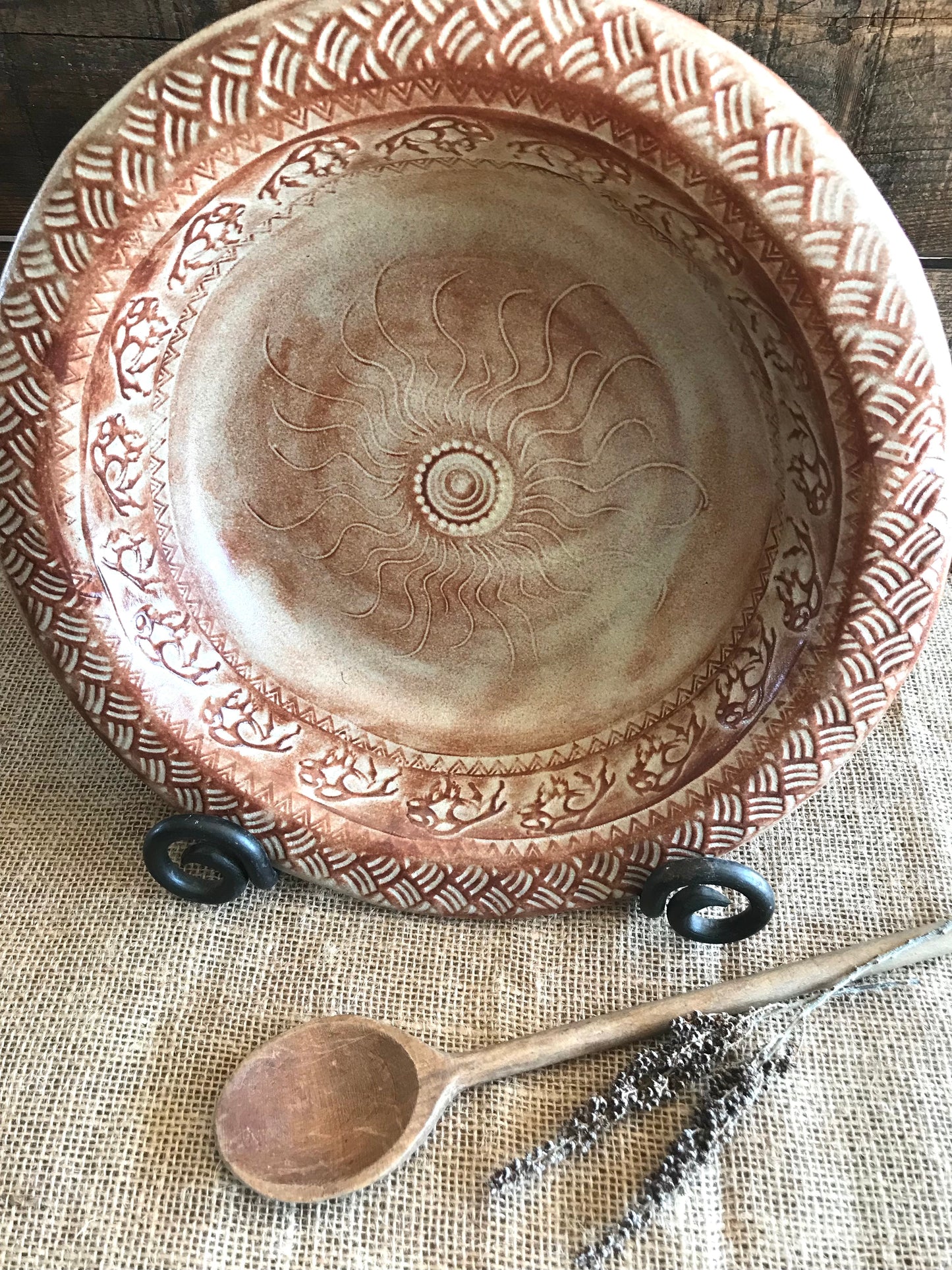 Rustic Wild Buffalo Serving & Baking Bowl ~ 12” Diameter ~ 2.5” Depth~ Red Sand & Brown