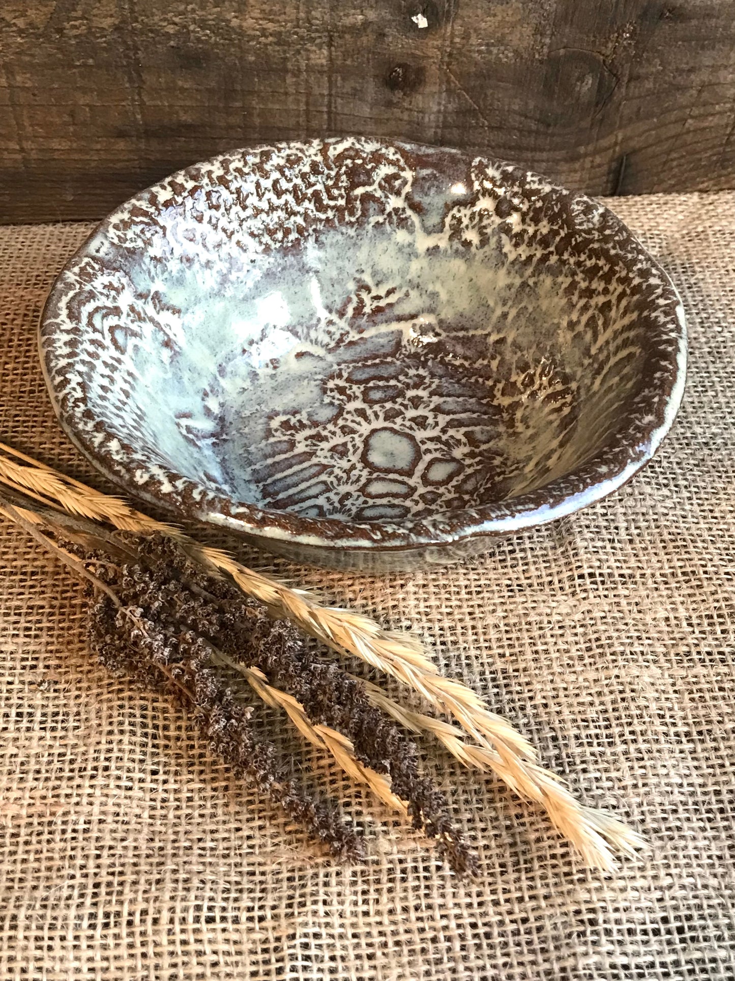 Rustic Antique Doily Bowl ~ Birch Brown Glaze