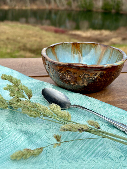 Rustic Wild Mustang Bowl ~ Turquoise & Brown