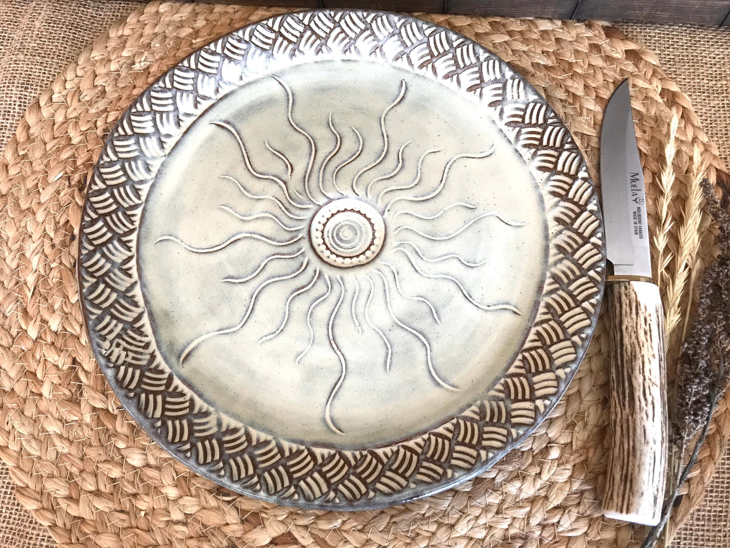 Rustic Native Sun Dinnerware Set ~ Dinner & Salad Plate ~ Birch Brown Glaze