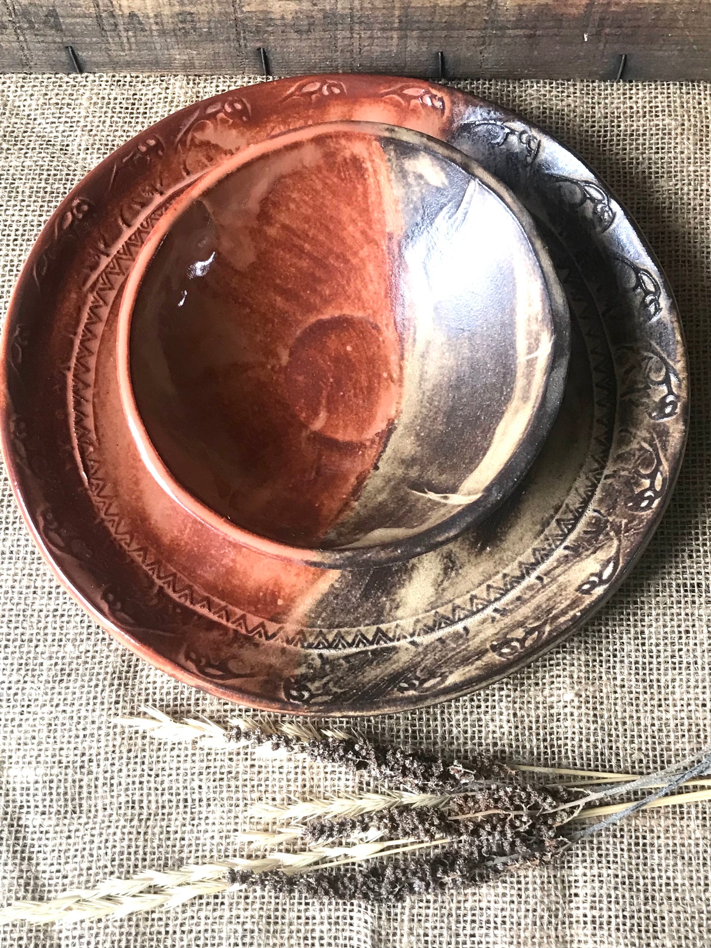 Rustic Wild Buffalo Dinnerware ~ Dinner Plate/Bowl ~ Sedona Red & Brown