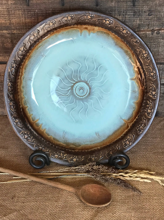 Rustic Wild Buffalo Serving & Baking Bowl ~ 12.5” Diameter ~ 1.75” Depth~ Turquoise & Brown