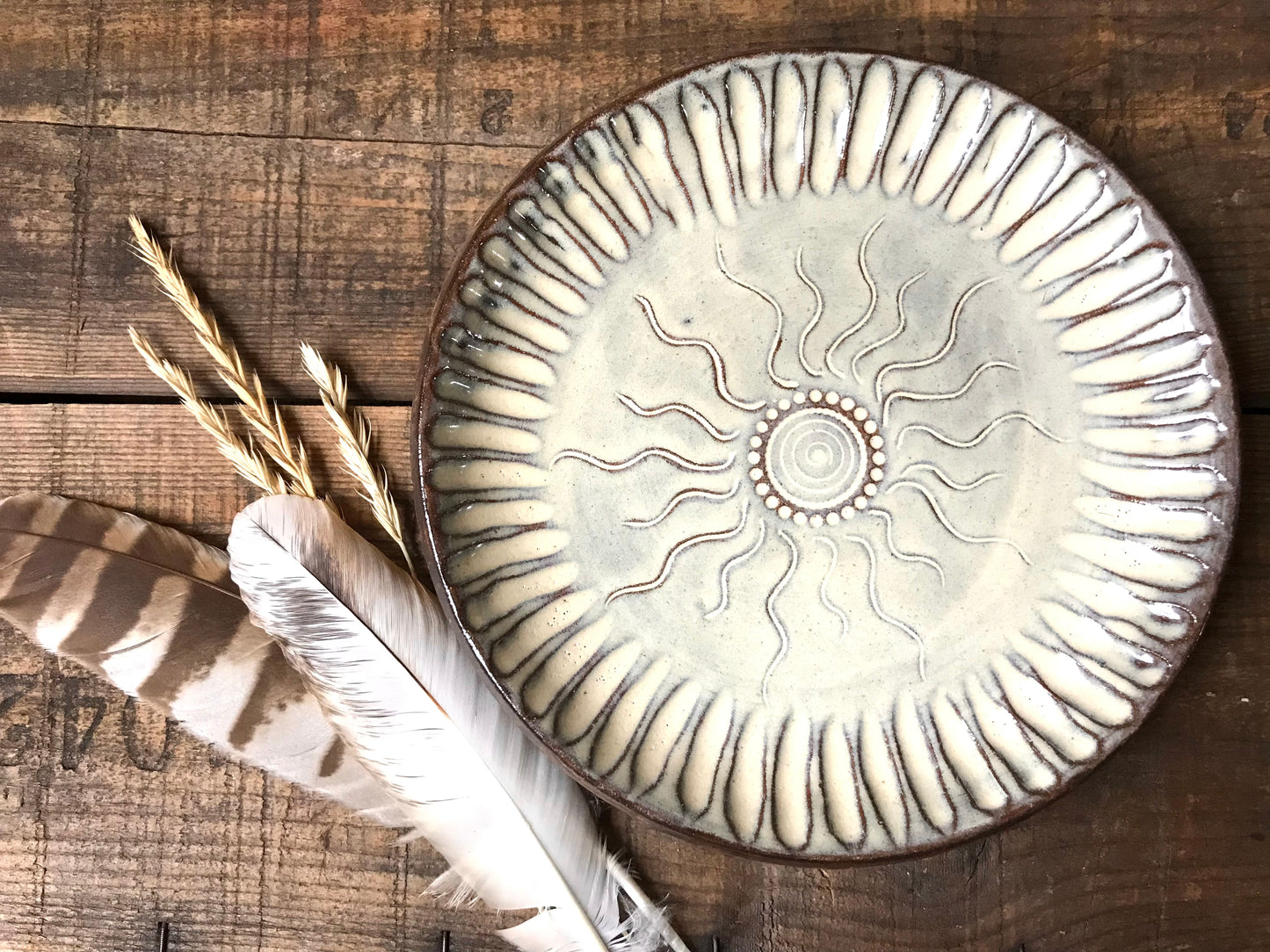 Rustic Native Sun Dinnerware Set ~ Dinner & Salad Plate ~ Birch Brown Glaze