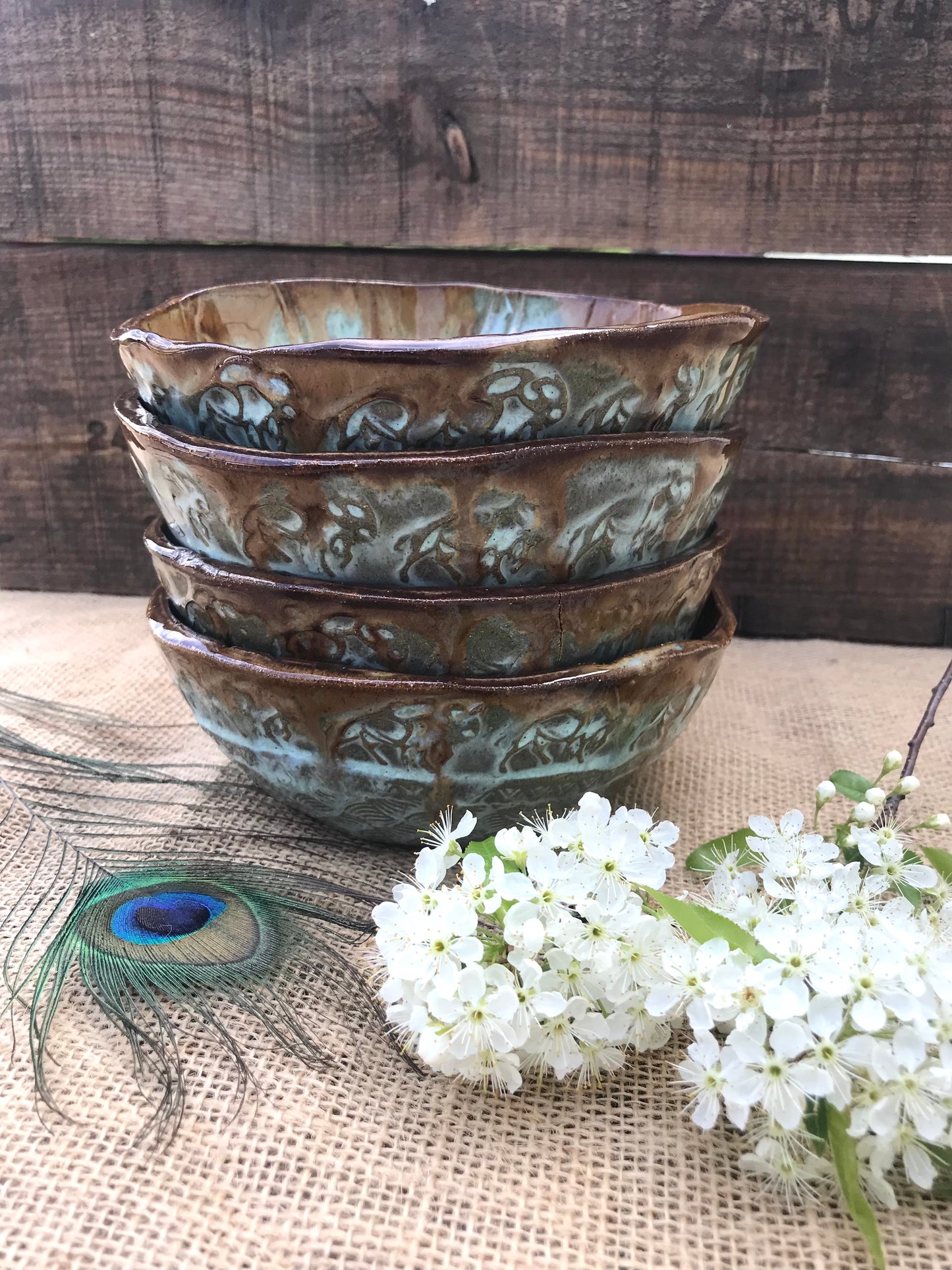 Rustic Wild Buffalo Soup & Salad Big Bowl ~ 6” Diameter ~ 2.5” Depth~ Turquoise & Brown