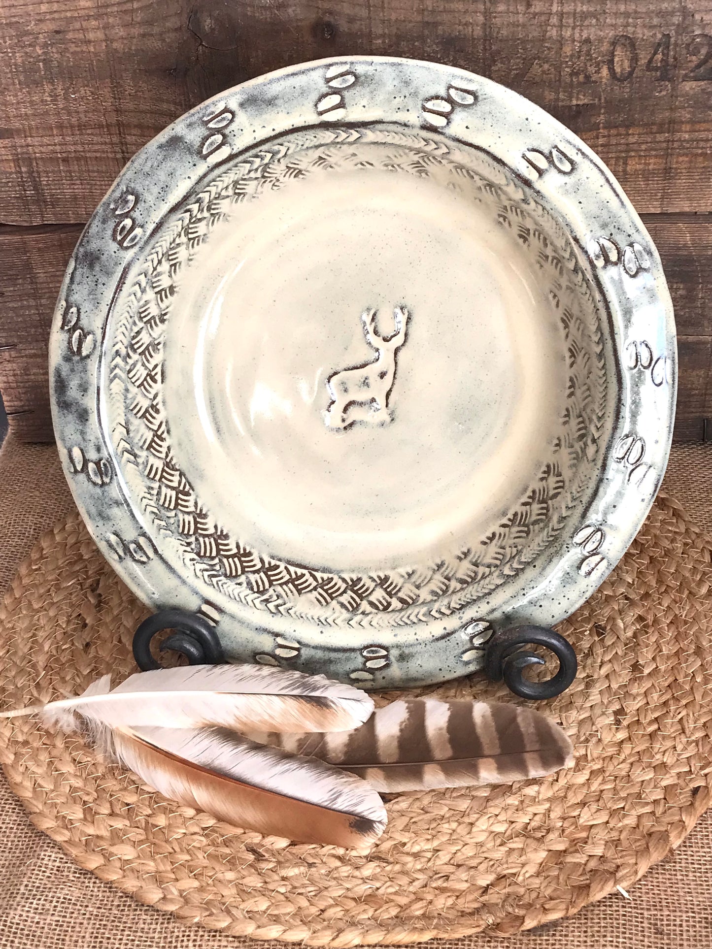 Rustic Wild Buck Deer Serving & Baking Bowl ~ 12” Diameter ~ 2.5” Depth~ Birch Brown