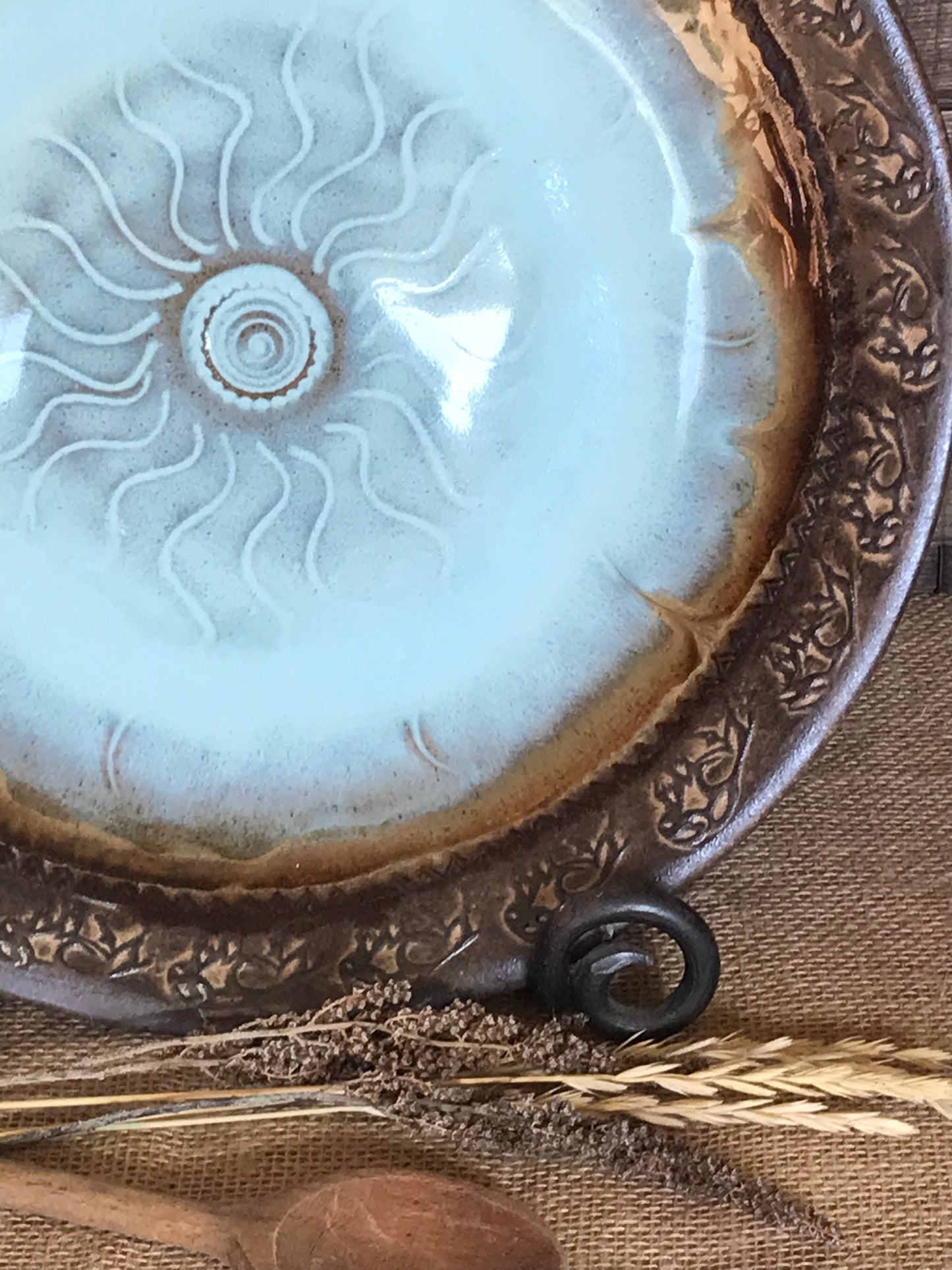 Rustic Wild Buffalo Serving & Baking Bowl ~ 12.5” Diameter ~ 1.75” Depth~ Turquoise & Brown