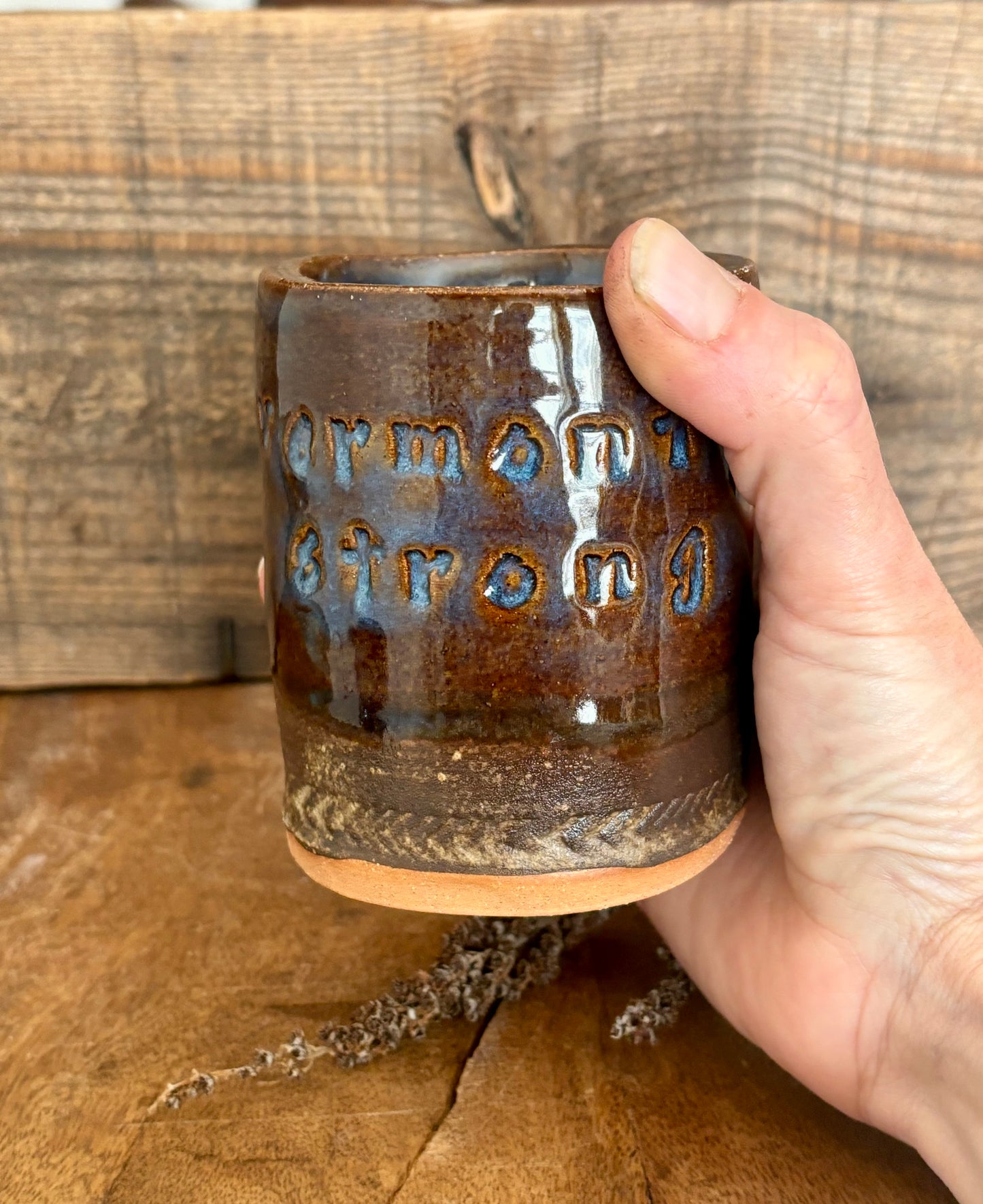Rustic Vermont Strong Shortie Tumbler ~ 8 oz~ Midnight Blue & Brown Glaze