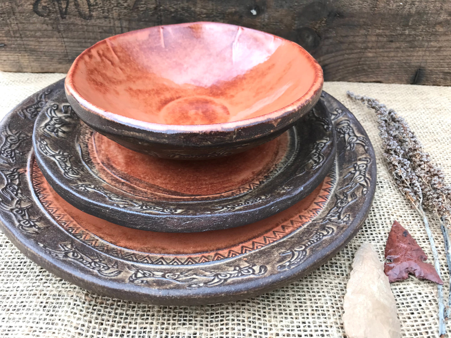 Rustic Wild Mustang Dinnerware ~ Dinner Plate/Salad Plate/Bowl ~ Sedona Red & Brown