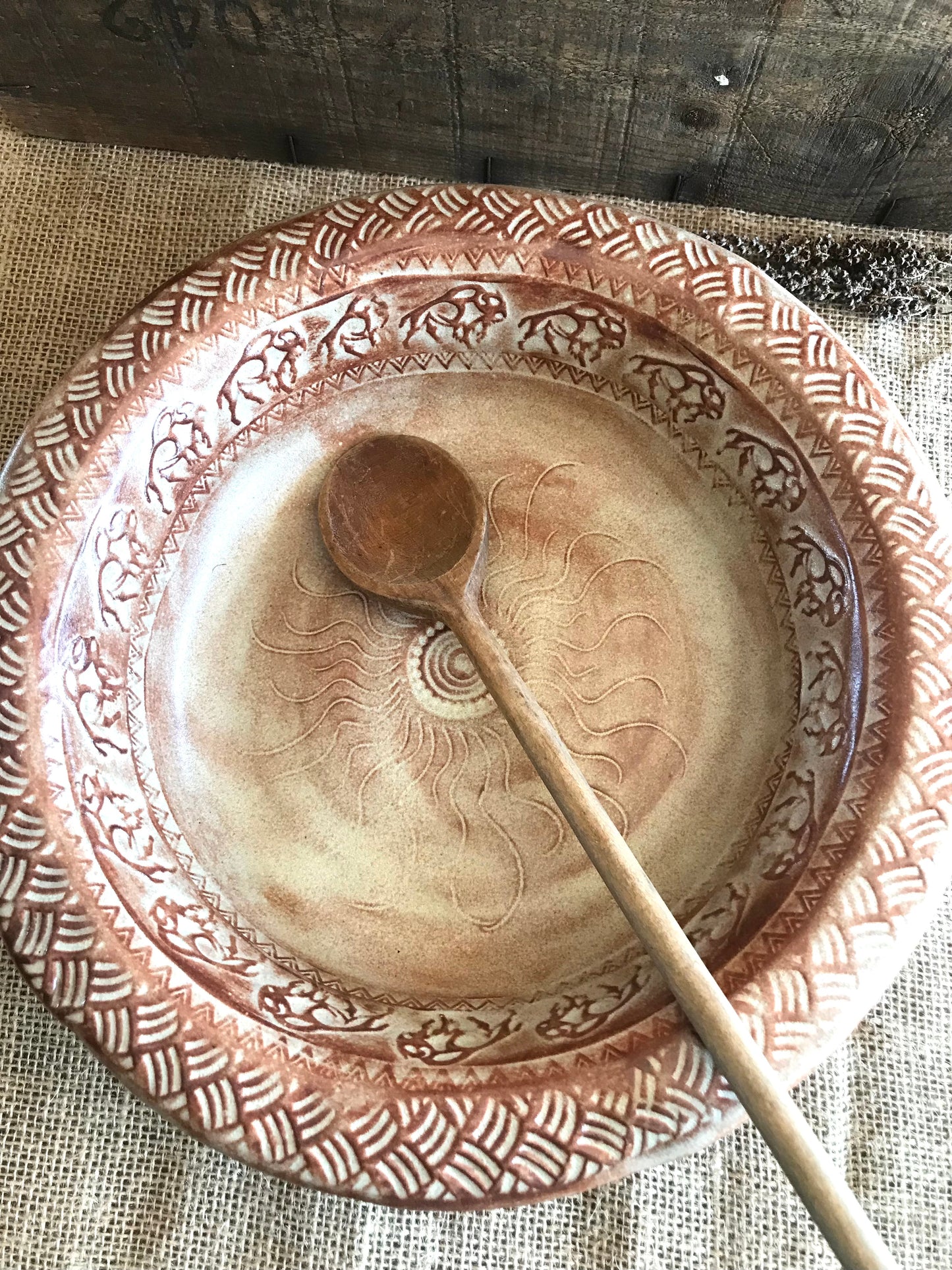 Rustic Wild Buffalo Serving & Baking Bowl ~ 12” Diameter ~ 2.5” Depth~ Red Sand & Brown