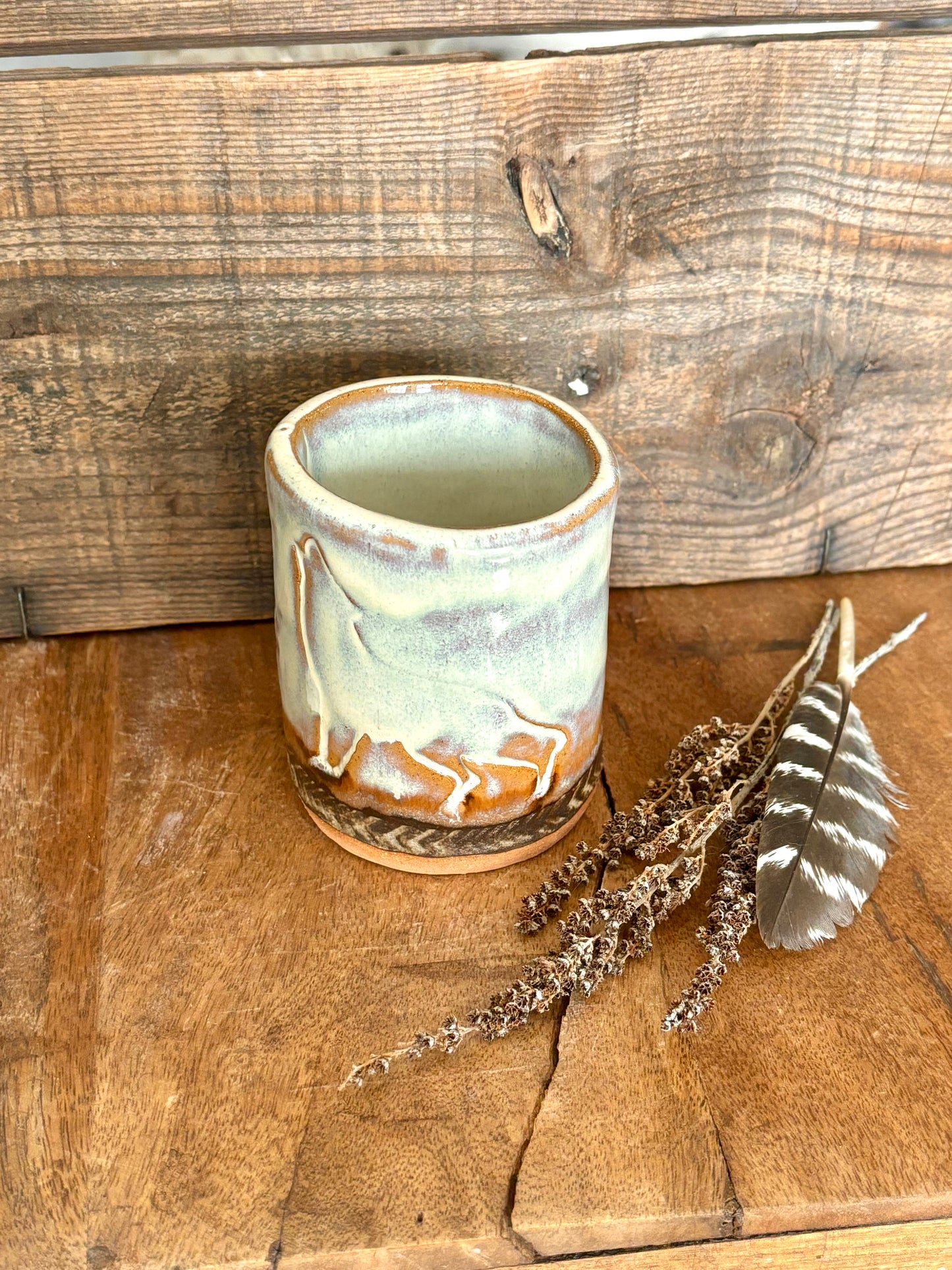 Wild Wolf Shortie Tumbler ~ 8 oz~ Birch & Brown Glaze