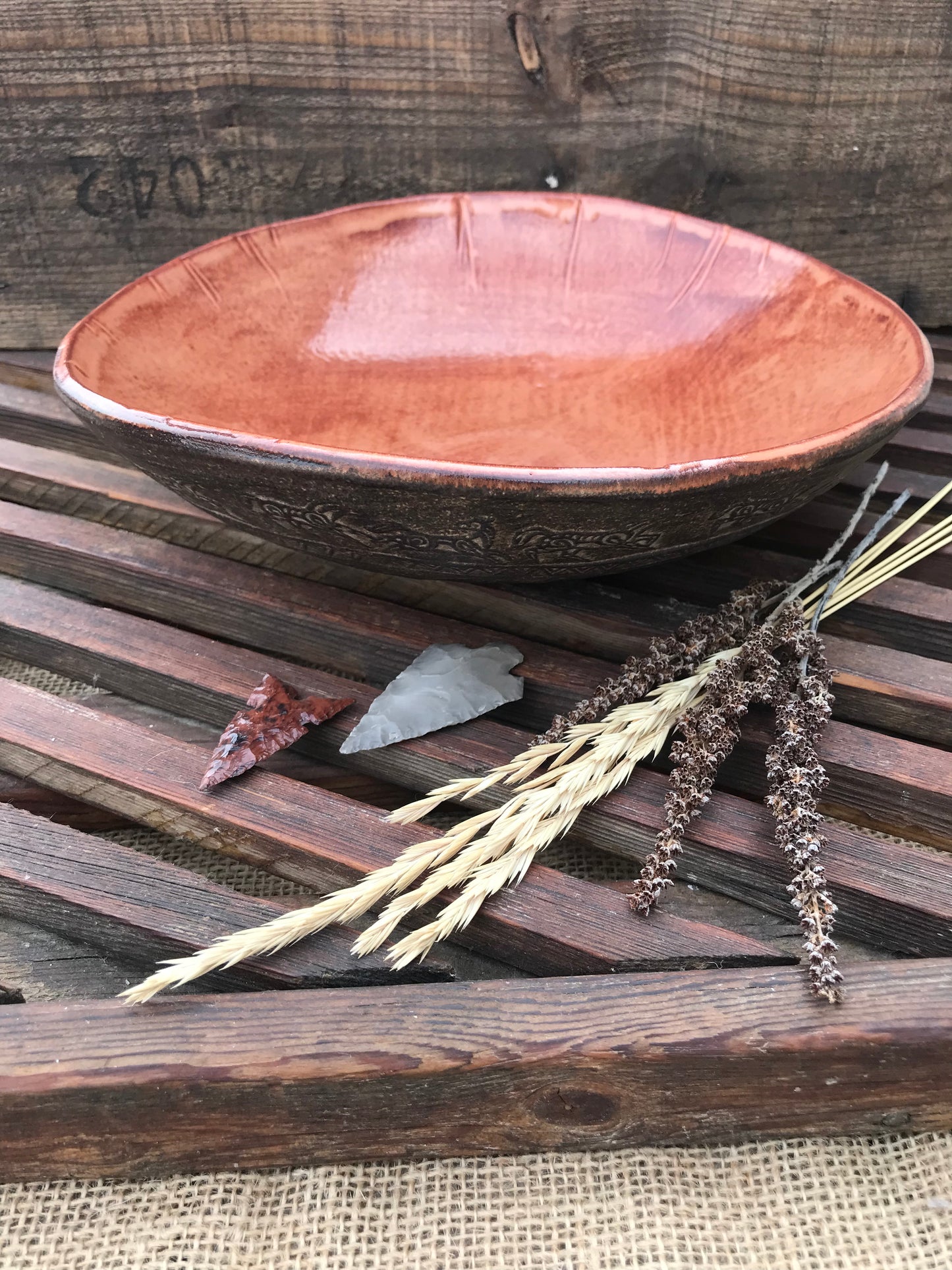 Rustic Wild Mustang Serving Bowl ~ 10” Diameter ~ 2.5” Depth~ Sedona Red & Brown