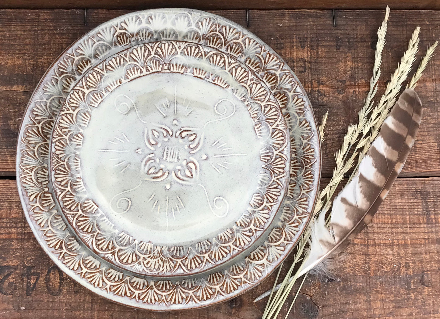 Rustic Native Mandala Dinnerware Set ~ Birch & Brown Glaze