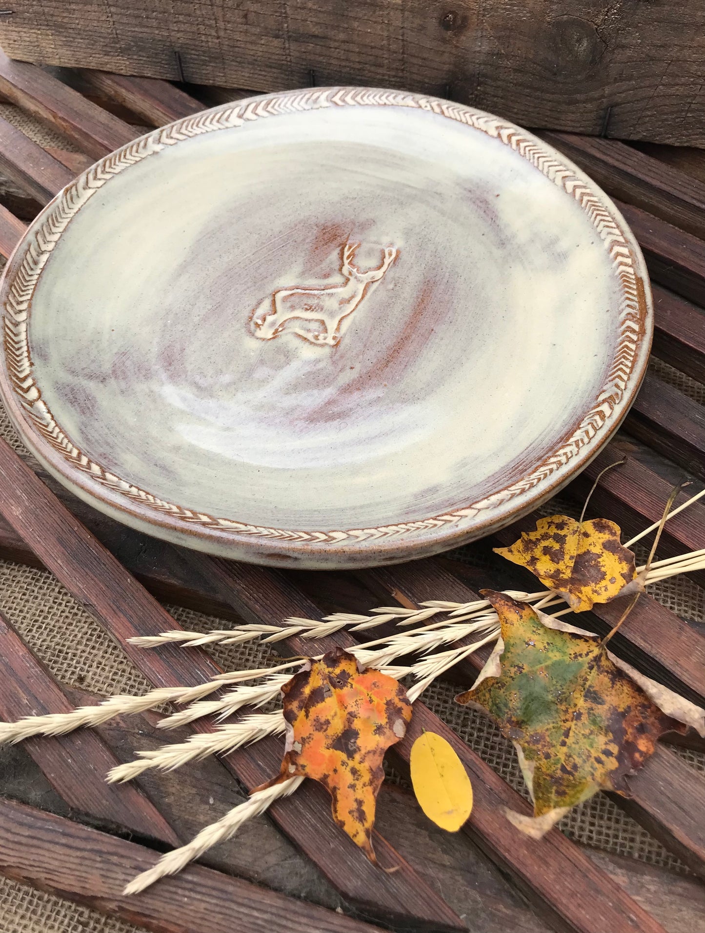 Rustic Wild Buck Dinner Plate ~ 10” ~ Antique Birch Glaze