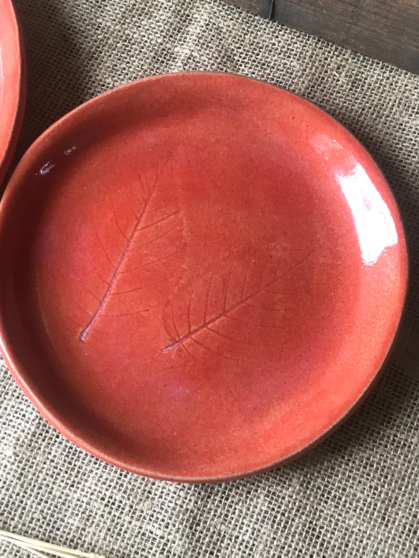 Rustic Birch Leaf Dinner Plate & Salad Plate ~ 10”  ~ Autumn Orange Glaze