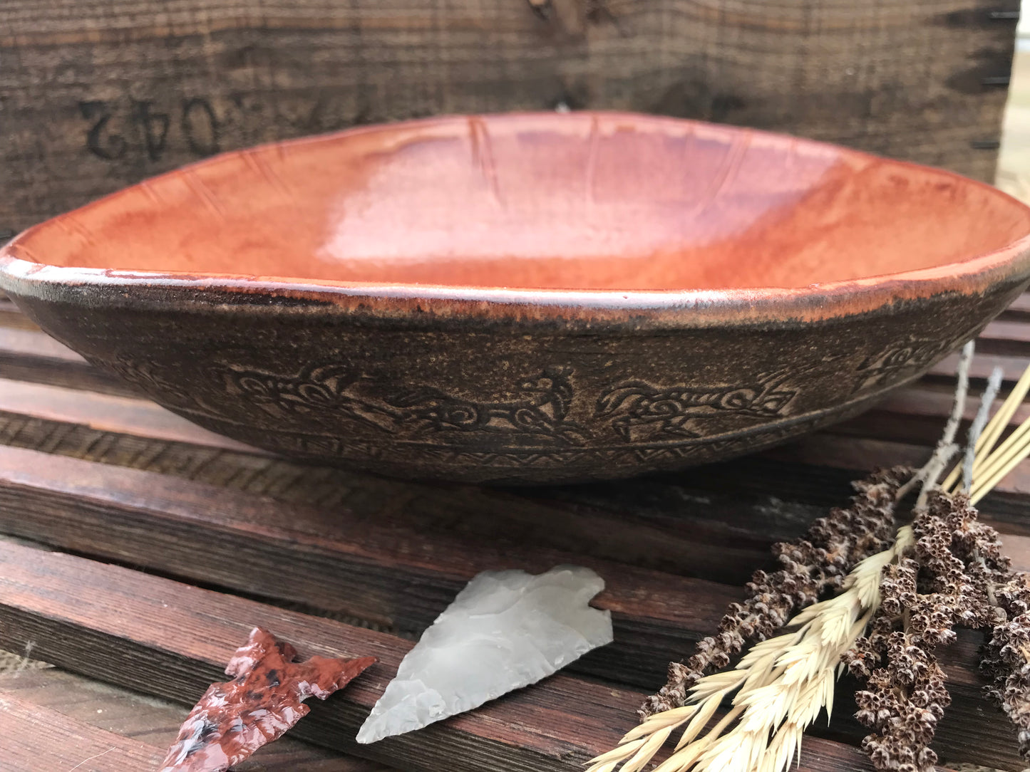 Rustic Wild Mustang Serving Bowl ~ 10” Diameter ~ 2.5” Depth~ Sedona Red & Brown