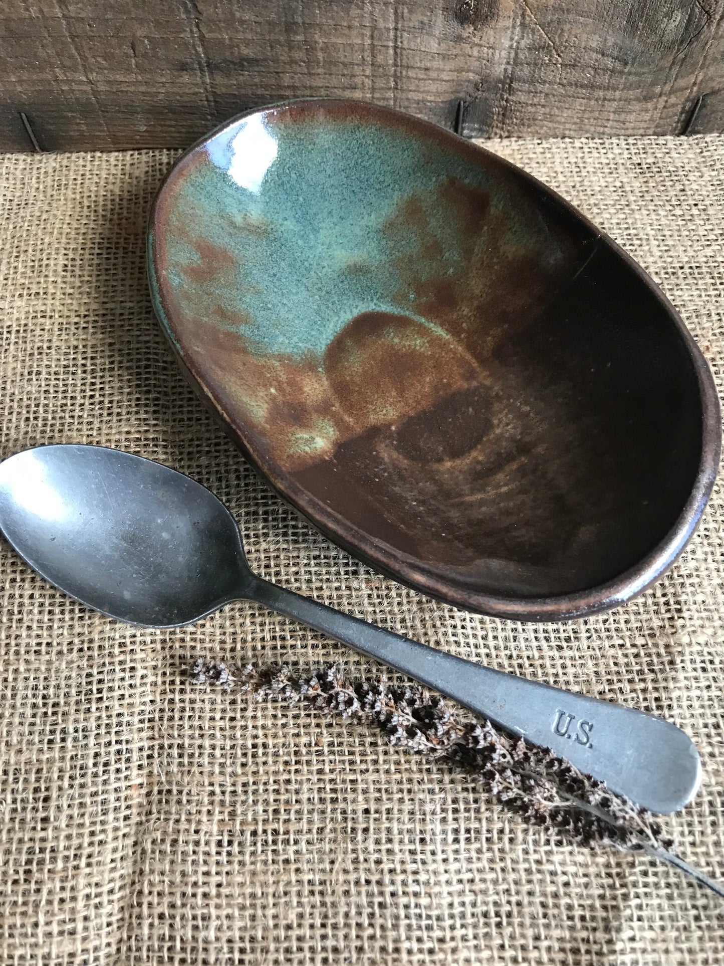 Rustic Basketweave Oval Ice Cream & Snack Bowl ~ Green & Brown