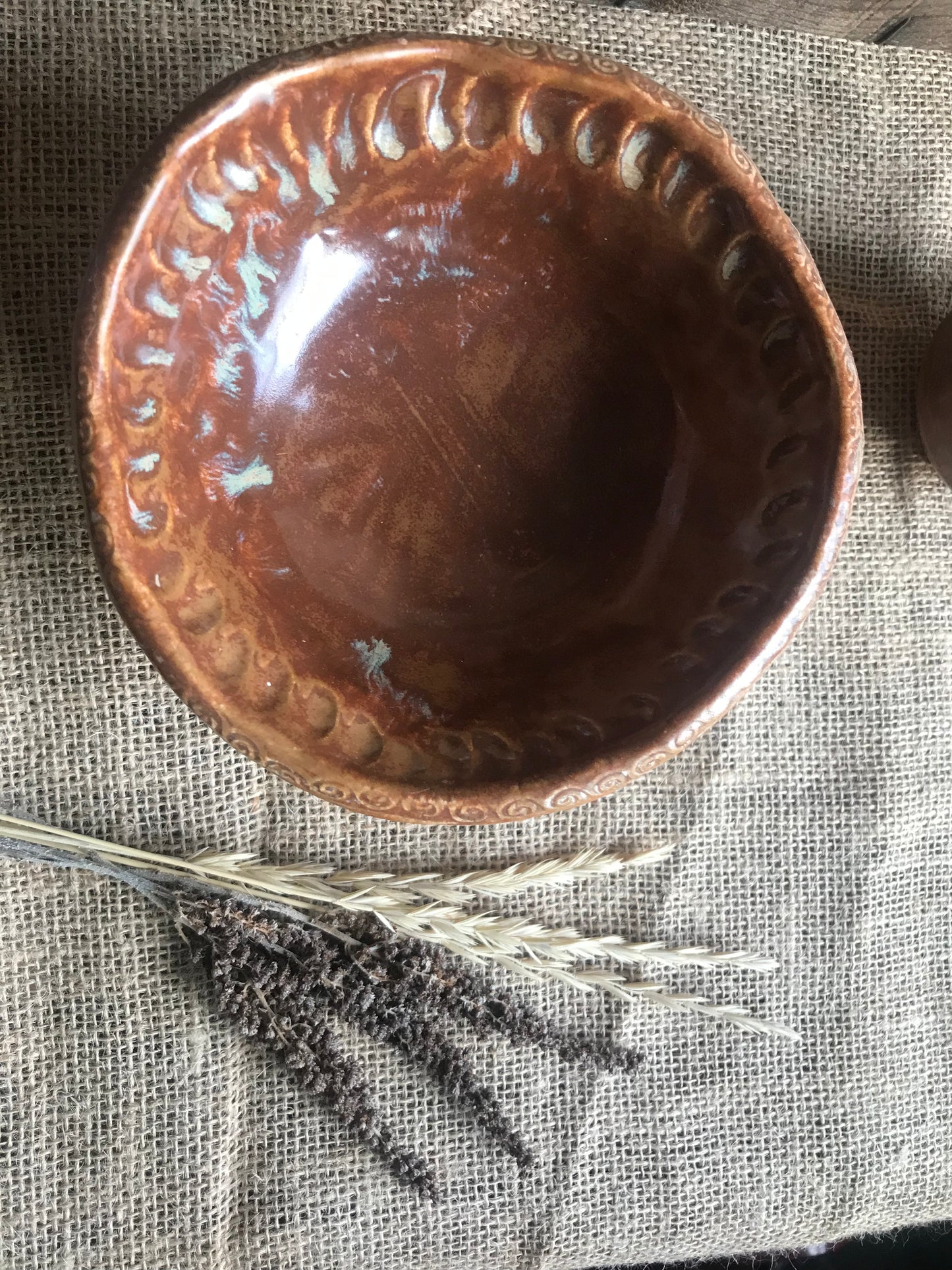 Rustic Handpinched Bowls & Mini Pouring Pitcher ~ Burnt Orange Glaze