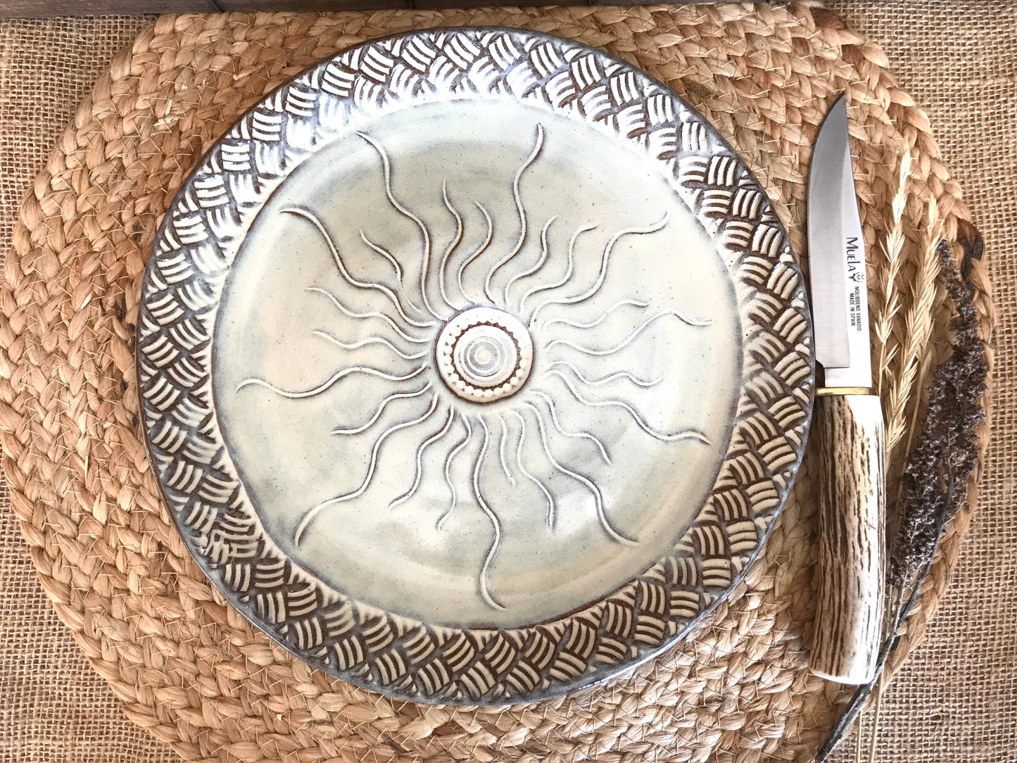 Rustic Native Sun Dinnerware Set ~ Dinner & Salad Plate ~ Birch Brown Glaze