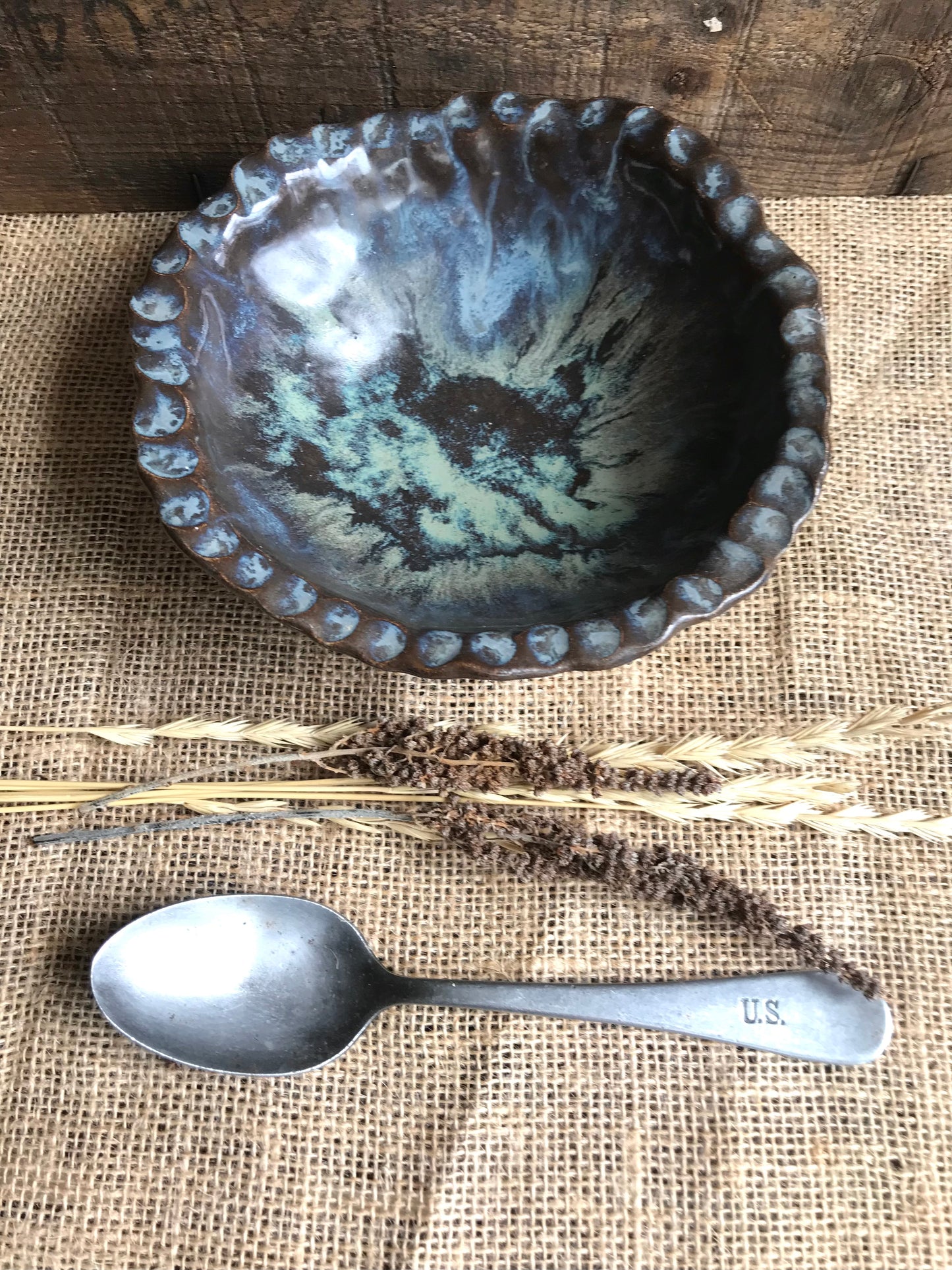 Rustic Handpinched Bowl ~ Night Sky & Charcoal Glaze