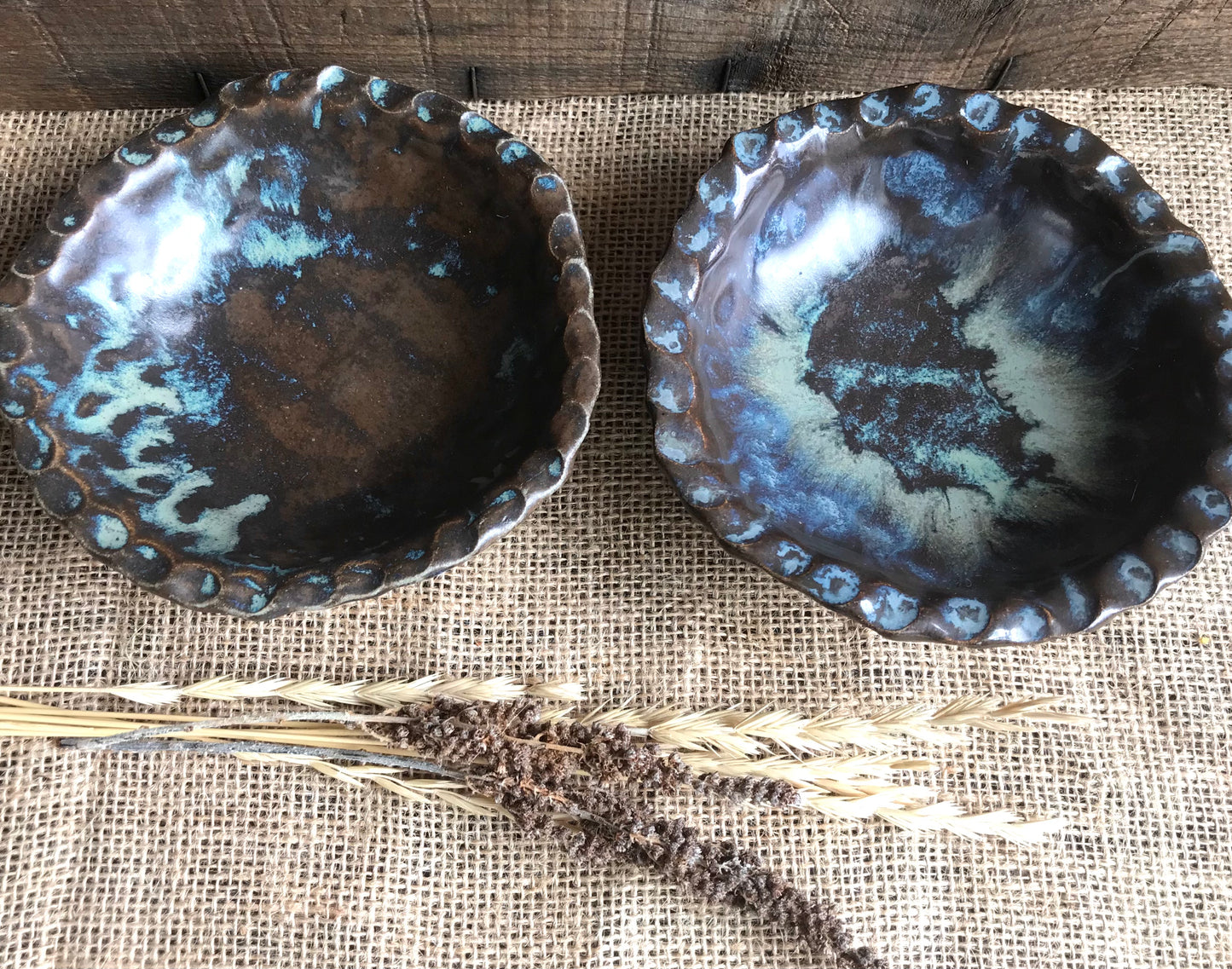 Set of 2 Rustic Handpinched Bowls ~ Night Sky & Charcoal Glaze