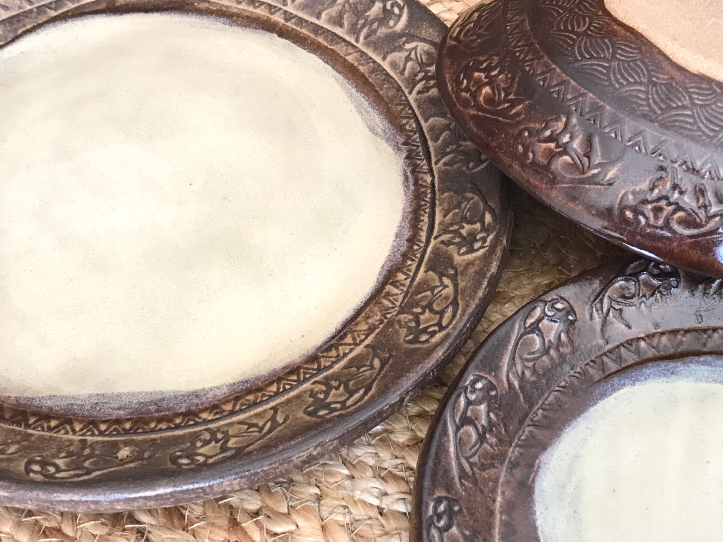 Rustic Wild Buffalo Dinnerware Set Dinner & Salad Plate & Bowl ~ Birch & Brown Glaze