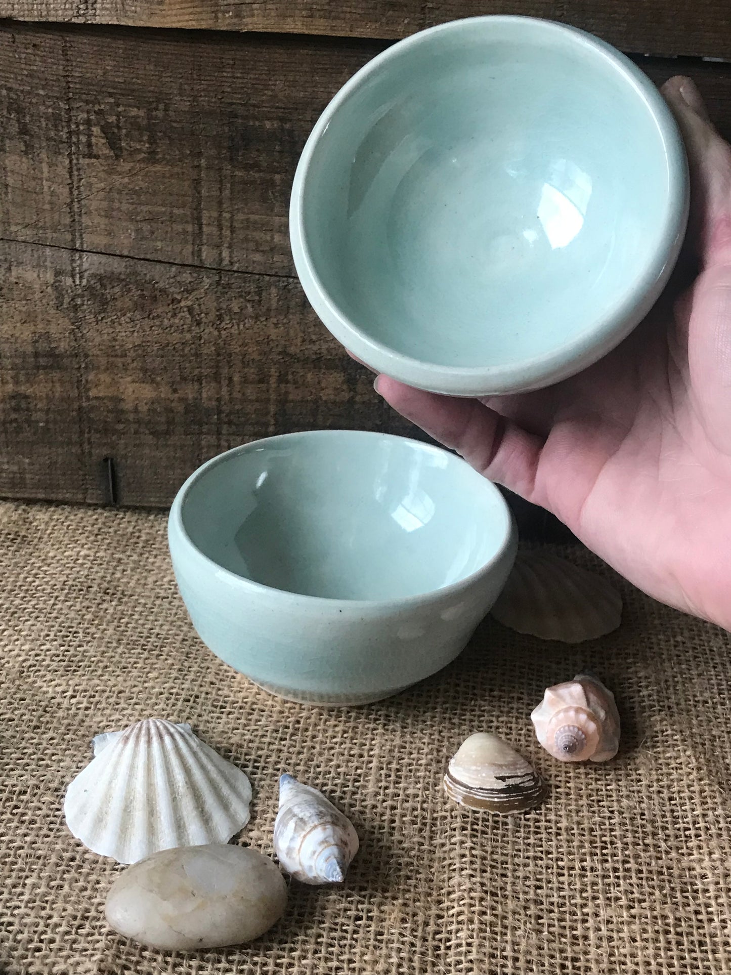 Set of 2 Wheel Thrown Prep Bowl ~ Light Turquoise Aqua Glaze