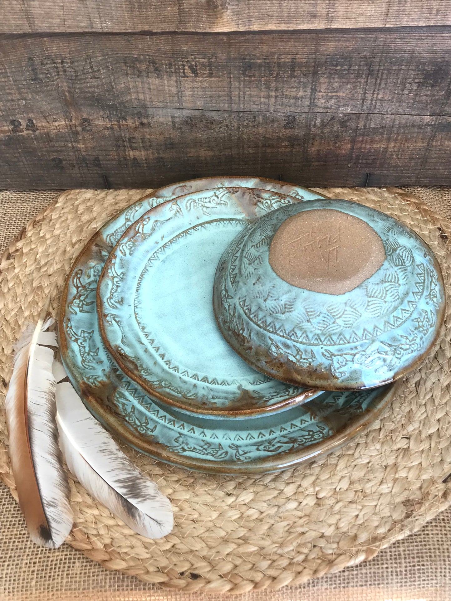 Rustic Wild Mustang Dinnerware ~ Dinner Plate/Salad Plate/Bowl ~ Turquoise & Brown