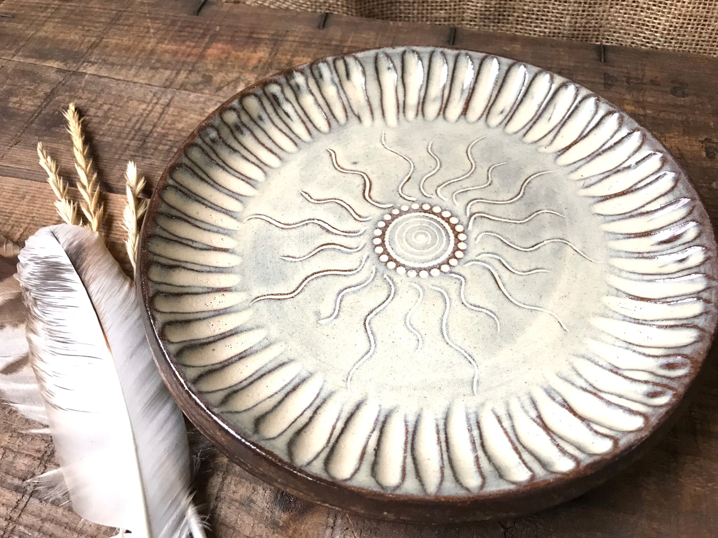 Rustic Native Sun Dinnerware Set ~ Dinner & Salad Plate ~ Birch Brown Glaze