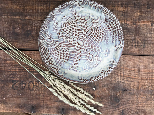 Rustic Antique Doily Salad Plate ~ 7” ~ Birch Brown Glaze