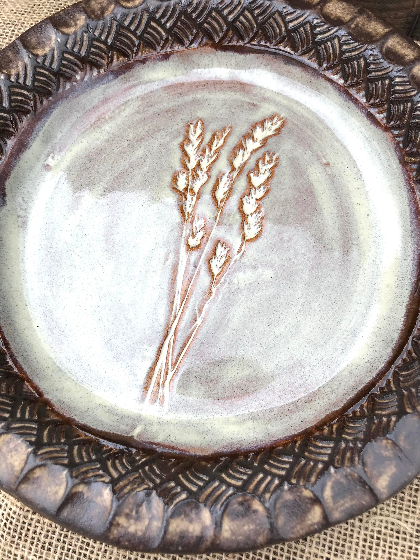 Rustic Wild Grasses Pie Dish ~ 10” ~ Birch & Brown Glaze