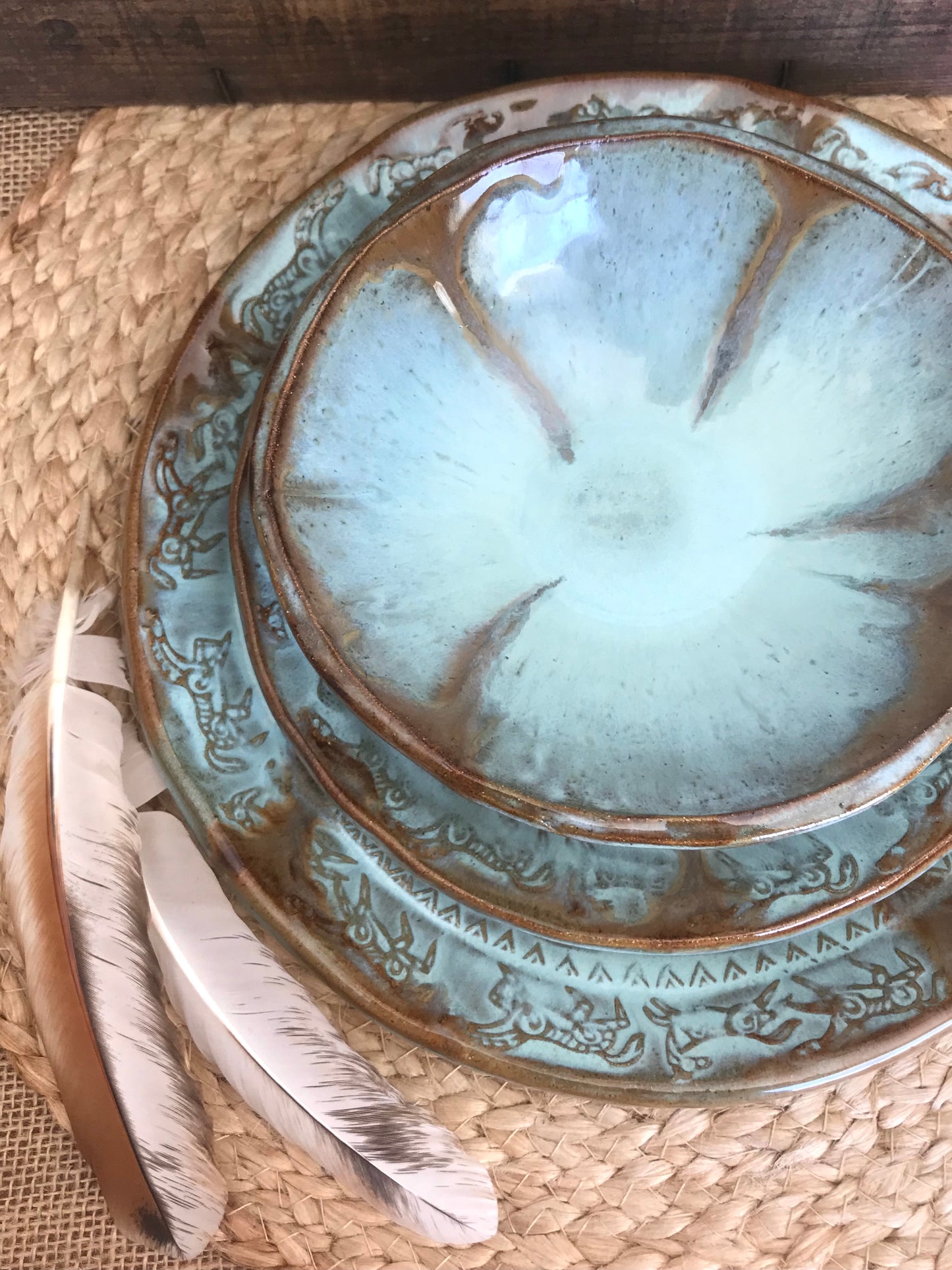 Rustic Wild Mustang Dinnerware ~ Dinner Plate/Salad Plate/Bowl ~ Turquoise & Brown