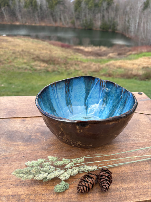 Rustic Wild Grasses Mixing & Serving Bowl ~ 7.5” x 3.75” ~ True Blue & Brown