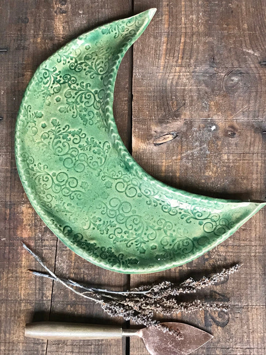 Rustic Quarter Moon Serving Platter  ~ Spring Green ~ Appetizers & Cheese