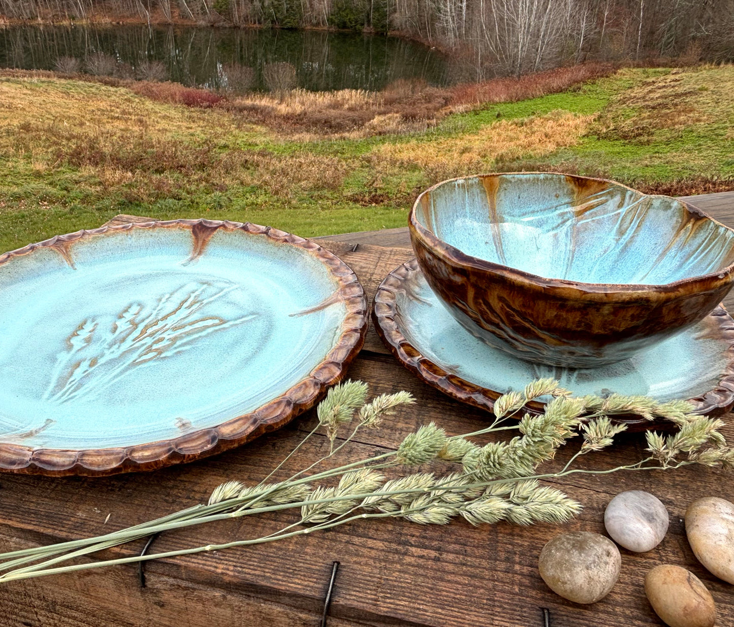 Rustic Wild Grasses Dinnerware ~ Dinner Plate/Lunch Plate/Bowl ~ Turquoise & Brown