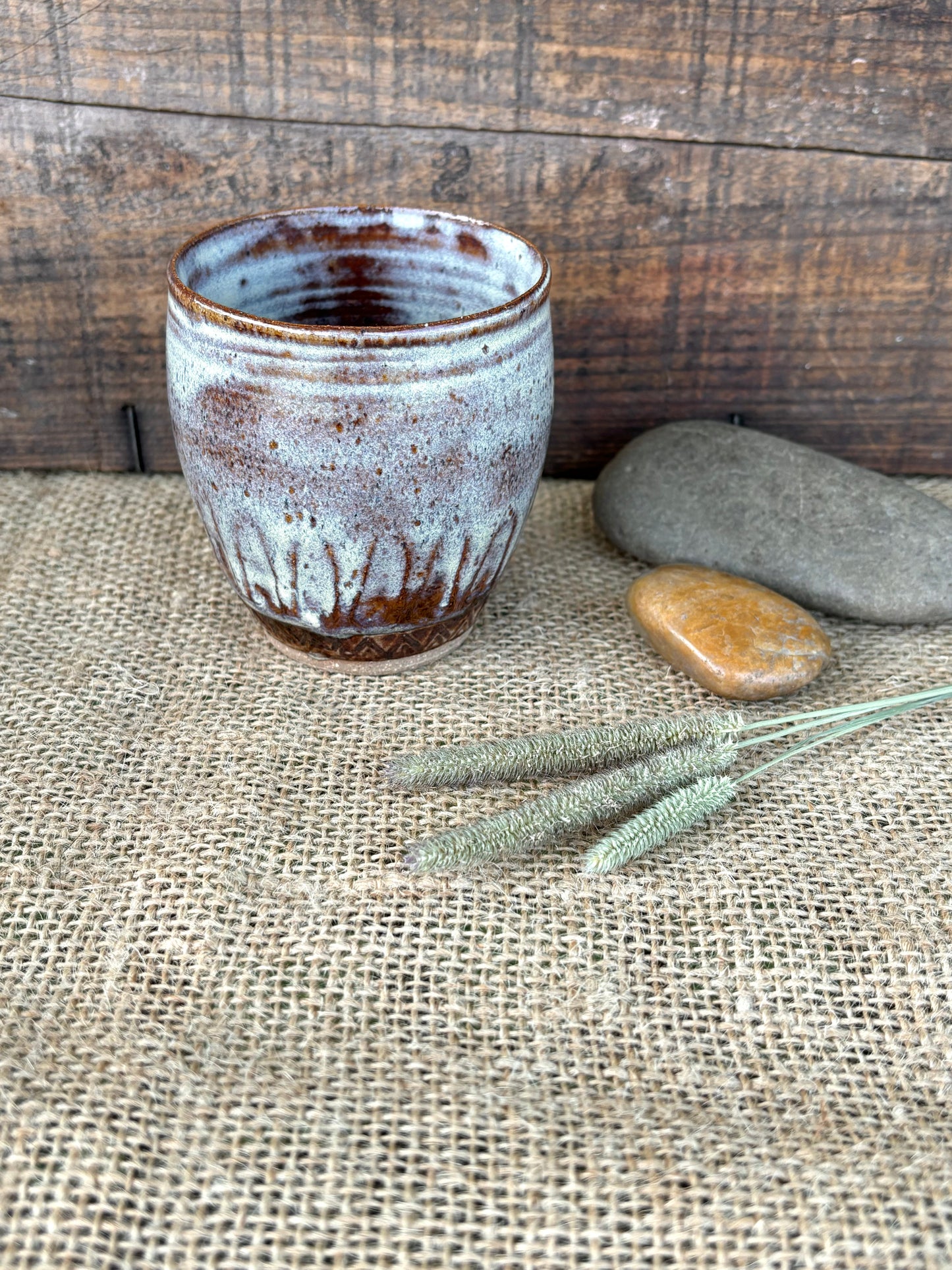 Rustic Arrowhead Tumbler ~ 5 oz~ Birch & Brown Glaze