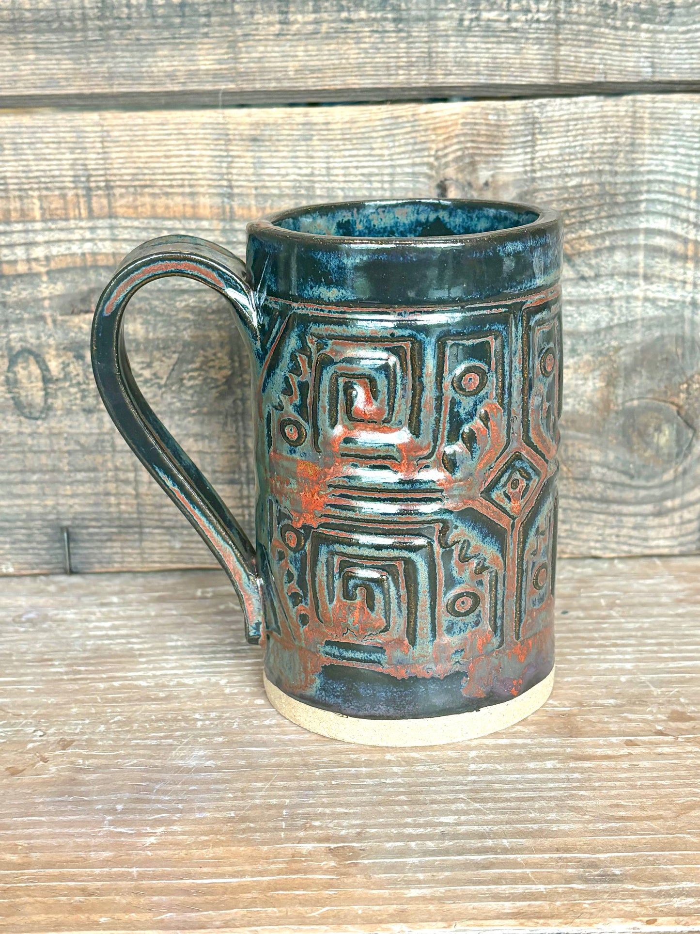 Rustic Southwestern Mug ~ 14 oz~ Smokey Charcoal & Brown Glaze