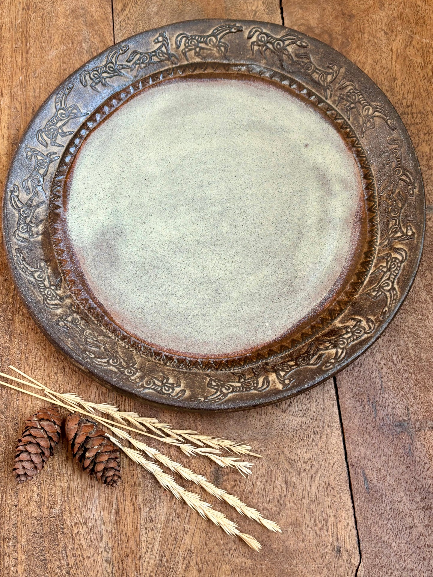 Rustic Wild Mustang Dinner Plate ~ 10” ~ Birch & Brown Glaze