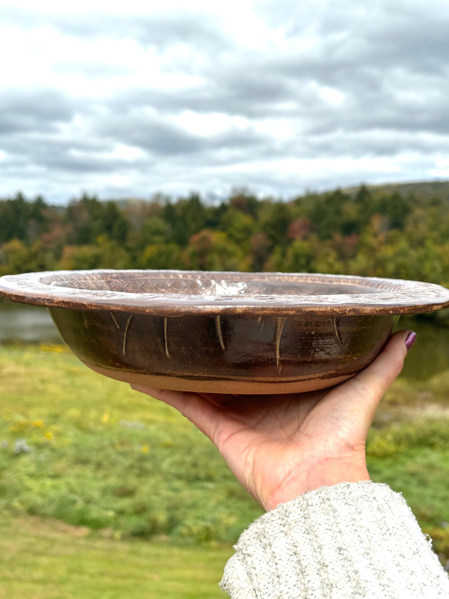 Rustic Wild Mustang Serving & Baking Bowl ~ 12” Diameter ~ 2.5” Depth~ Birch & Brown