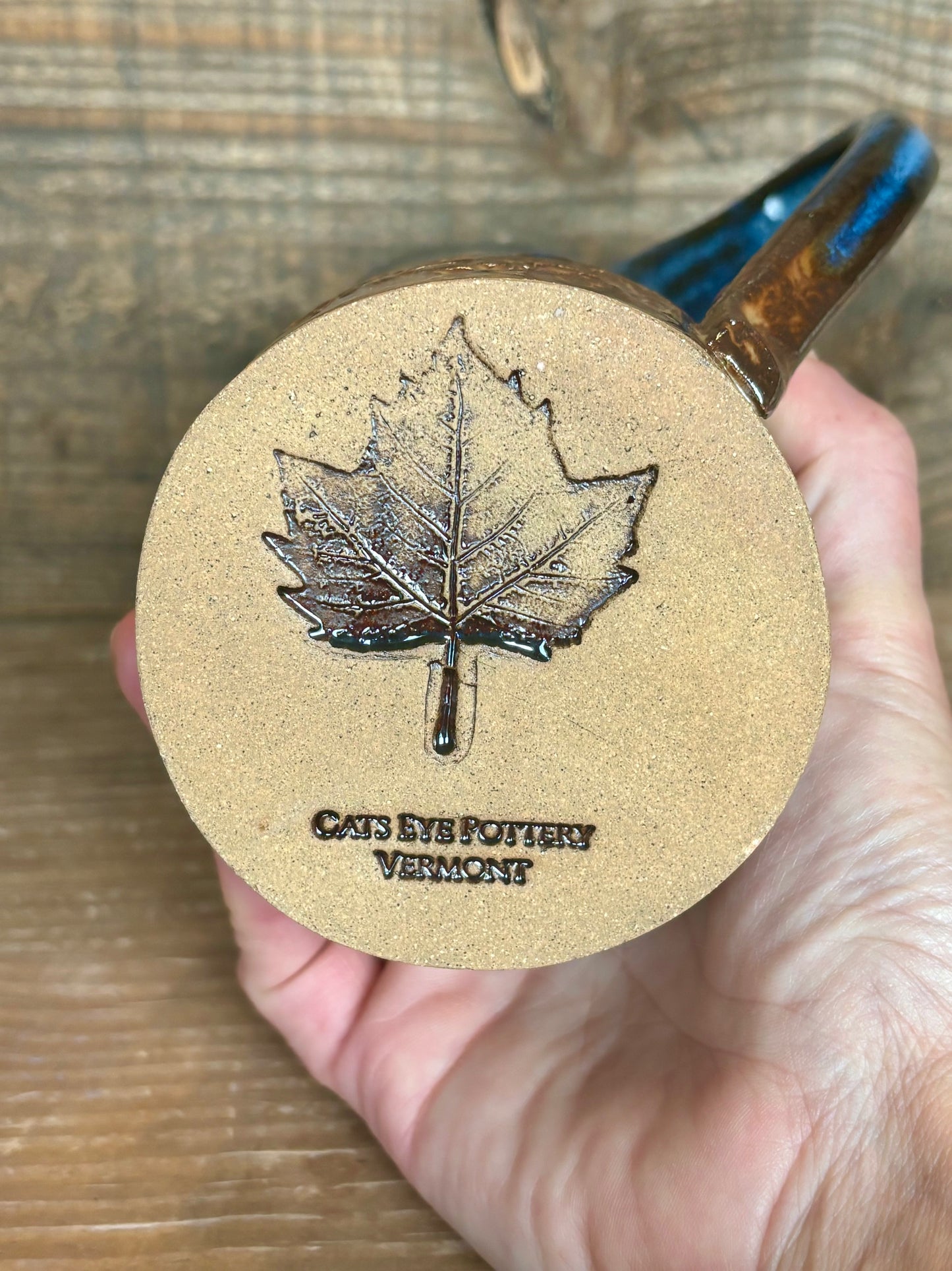 Rustic Floral Mug ~ 14 oz~ River Blue & Brown Glaze