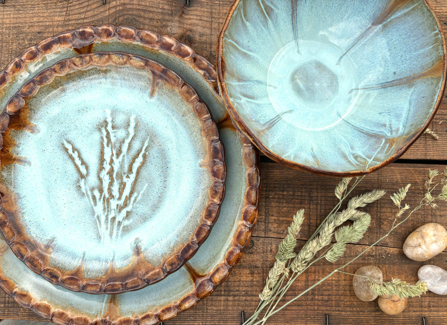 Rustic Wild Grasses Dinnerware ~ Dinner Plate/Lunch Plate/Bowl ~ Turquoise & Brown