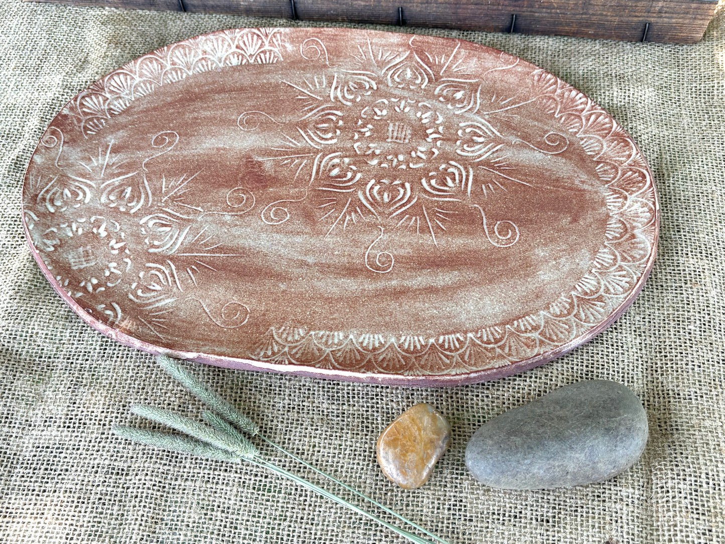 Rustic Native Mandala Serving Platter ~ Appetizer Server ~ Red Sands