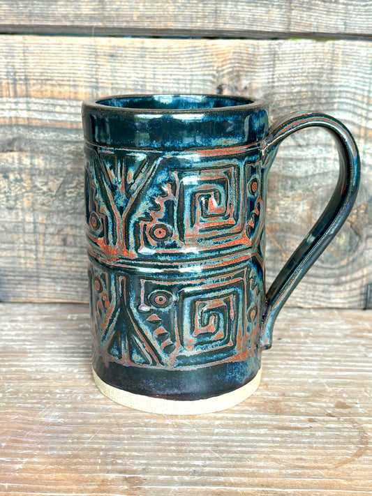 Rustic Southwestern Mug ~ 14 oz~ Smokey Charcoal & Brown Glaze