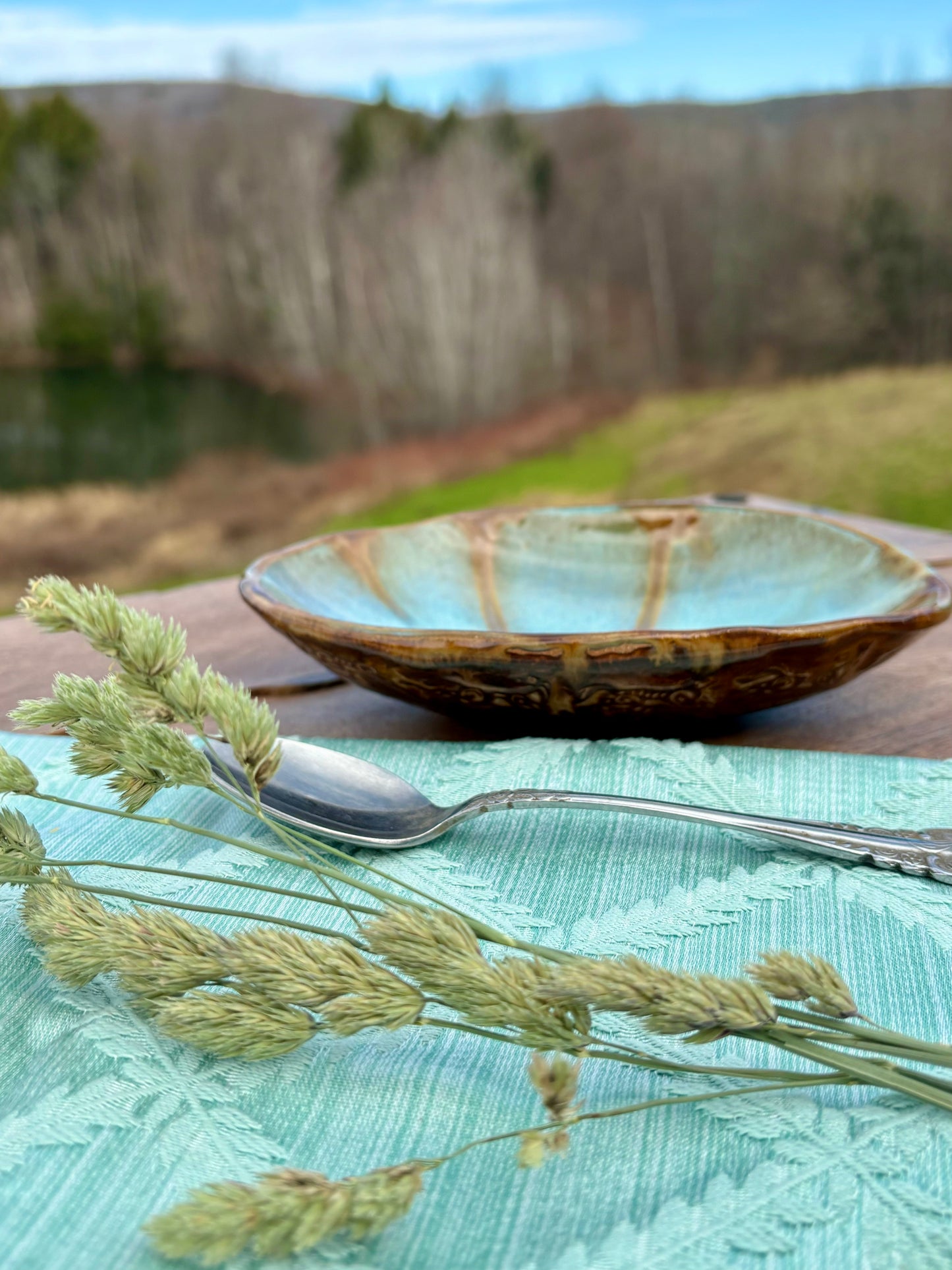 Rustic Wild Mustang Oval Ice Cream & Snack Bowl ~ Turquoise & Brown