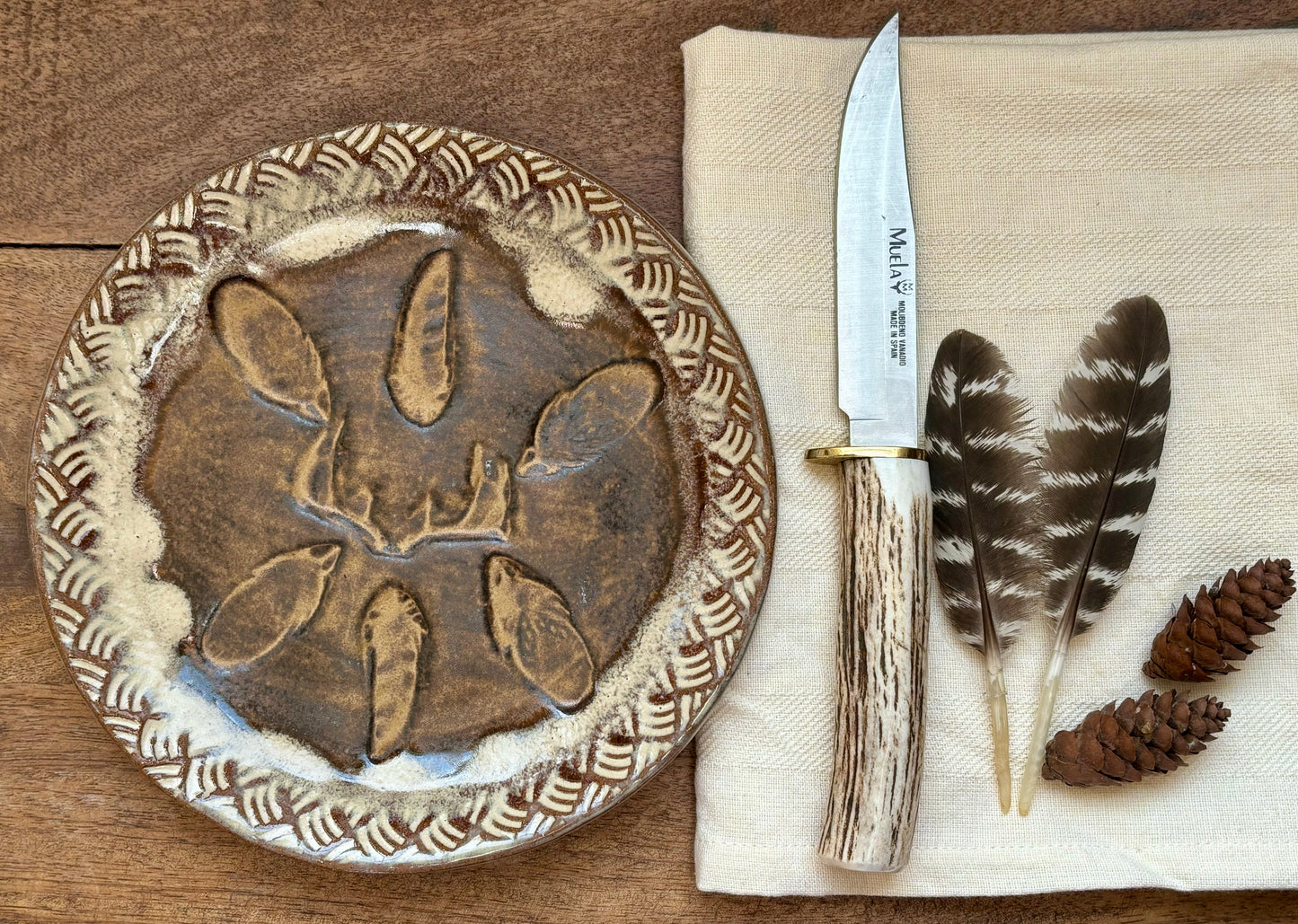 Rustic Antler & Feather Lunch/Sandwich Plate ~ 7” ~ Sedona Red & Brown Glaze