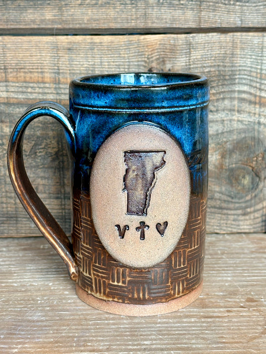 Vermont Love Mug ~ 14 oz~ River Blue & Brown Glaze