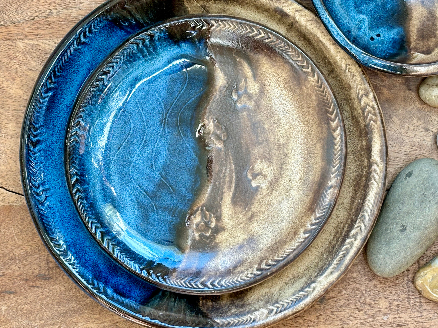 Rustic River Wolf Dinnerware Set ~ River Blue & Brown