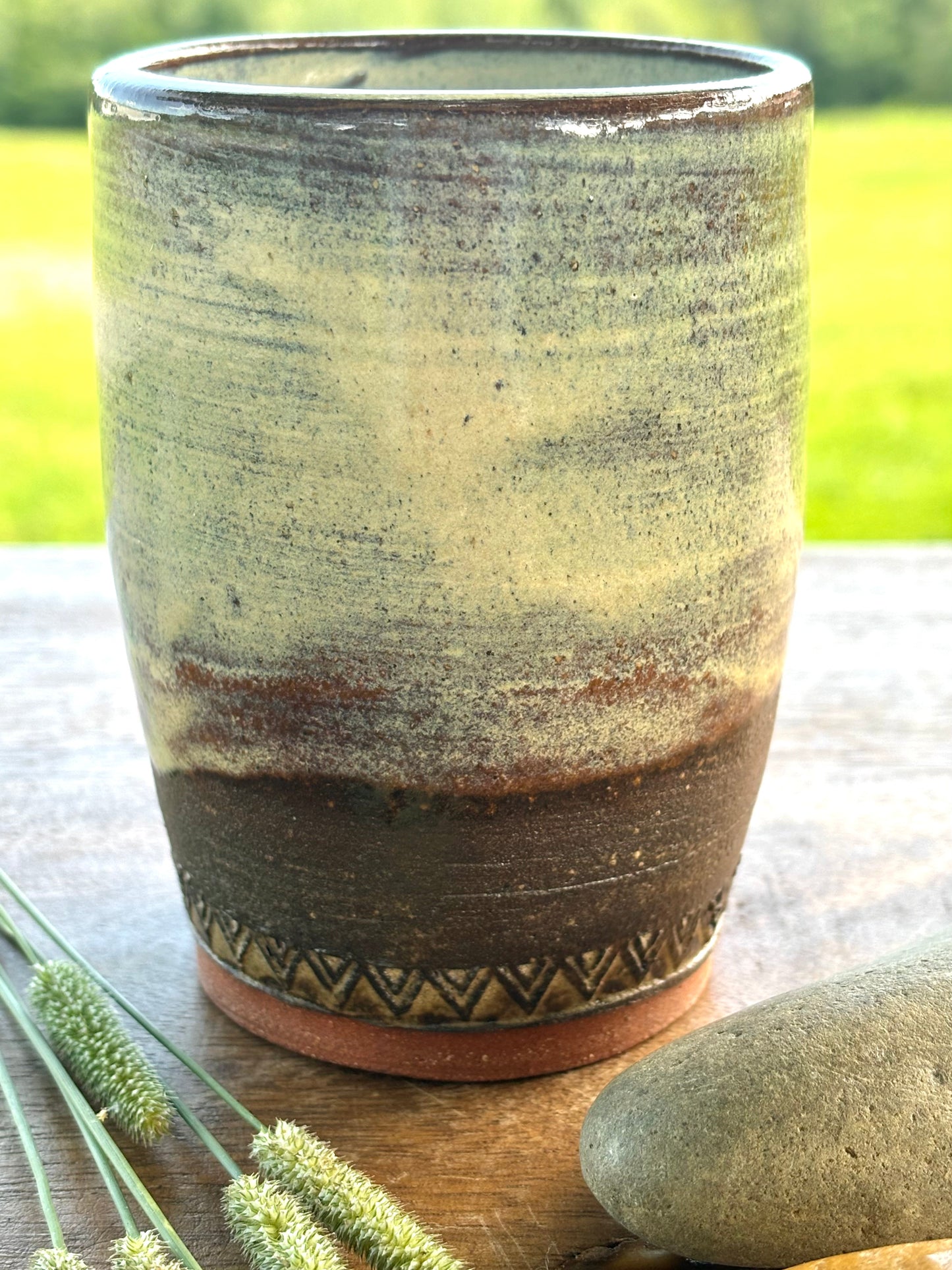 Rustic Arrowhead Tumbler ~ 8 oz~ Birch & Brown Glaze