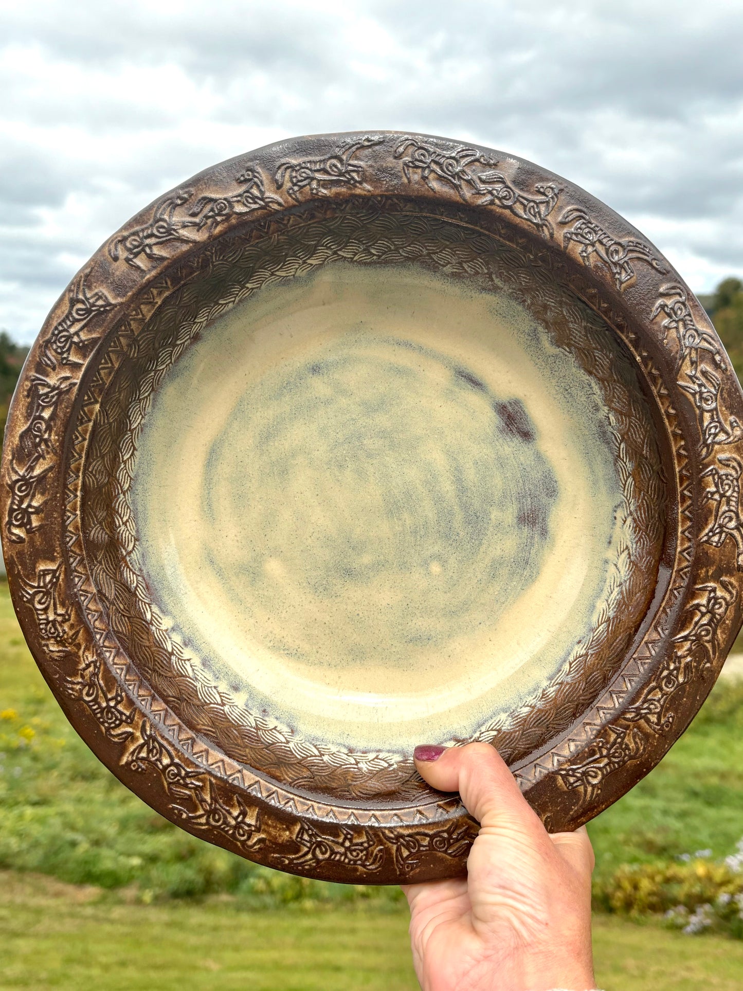 Rustic Wild Mustang Serving & Baking Bowl ~ 12” Diameter ~ 2.5” Depth~ Birch & Brown